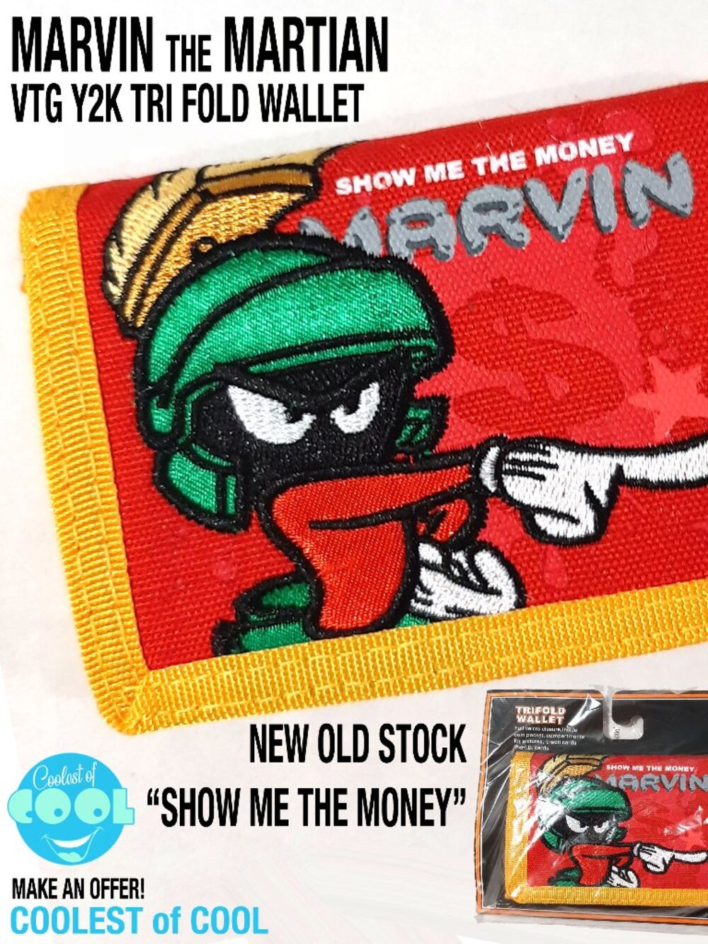 Marvin the Martian trifold wallet rare vintage Y2K Looney Tunes Warner Bros NWT